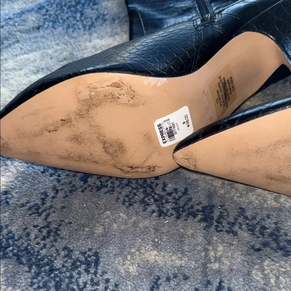 Express Black Croc-Embossed Knee-High Stiletto Boots size 10 - Picture 6 of 12